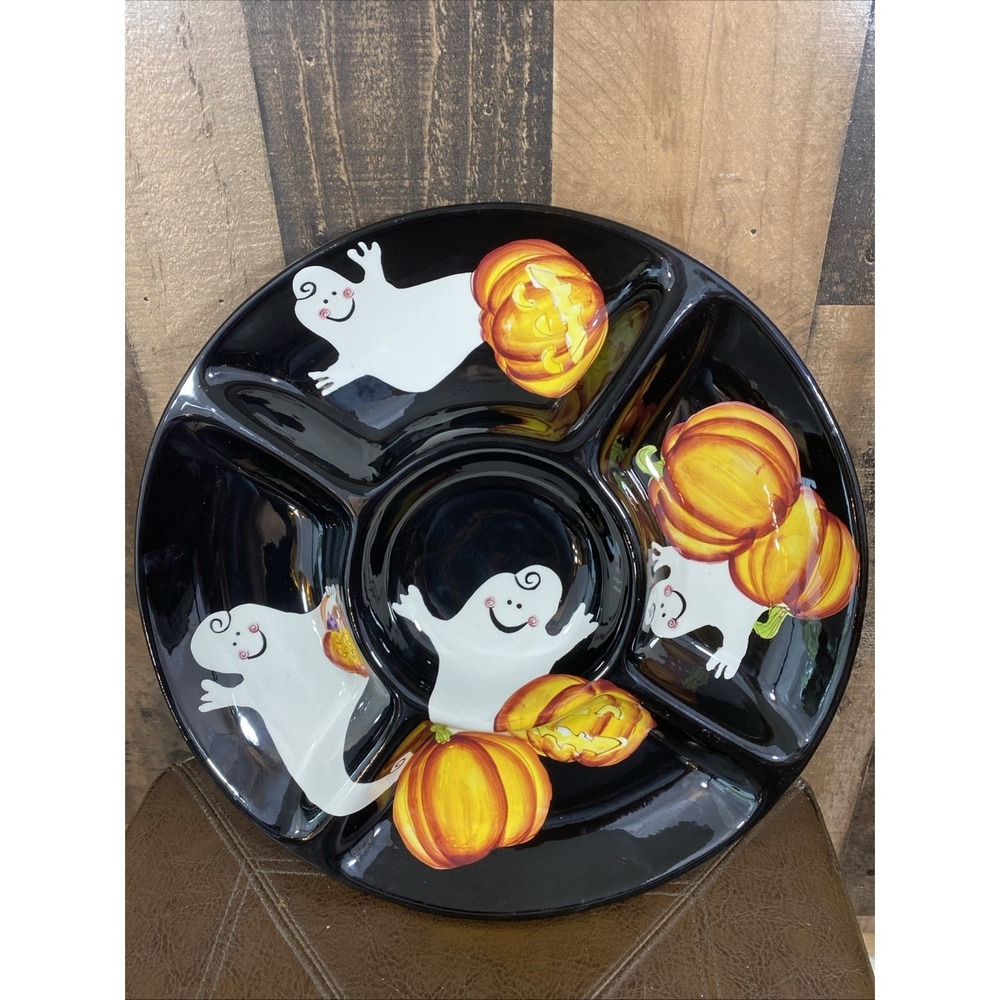 Serving Platter Bowl Gates Ware Halloween Divided Ghosts Pumpkins Fall Party 15"